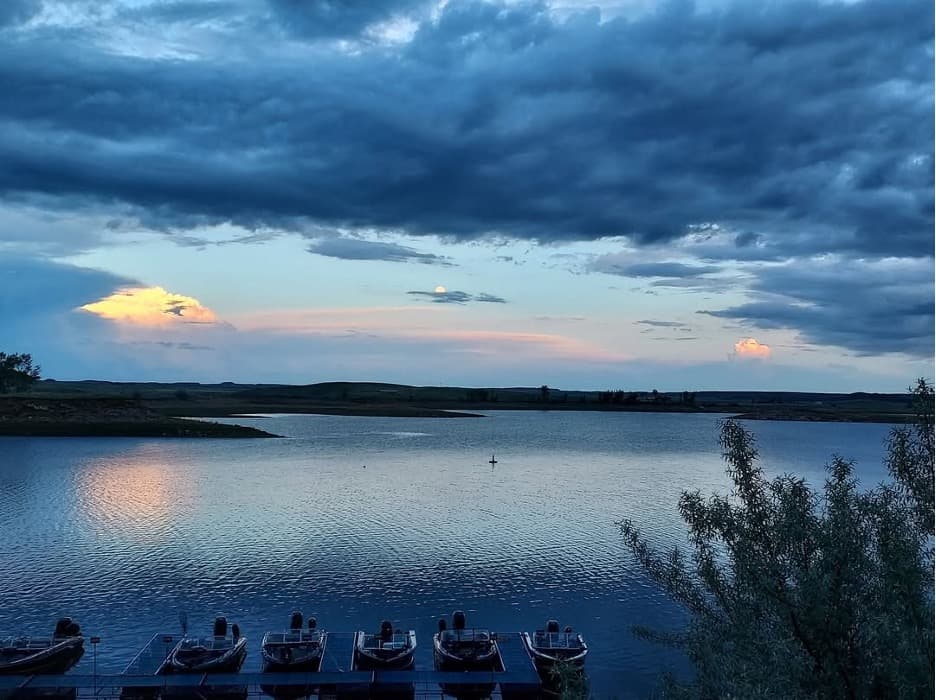 Rock Creek Marina fishing boats at sunset