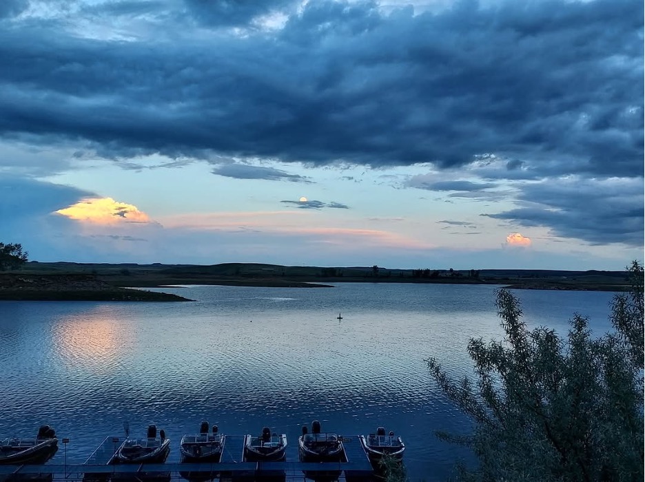 Rock Creek Marina fishing boats at sunset